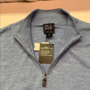 Jos A Bank Traveler Merino Wool 1/4-Zip Sweater Light Blue Tailored Fit NWT